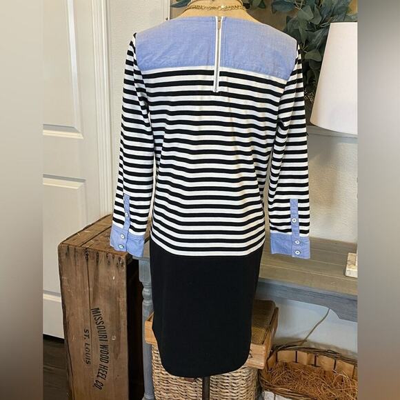 ANN TAYLOR LOFT Chambray Striped Sheath Coastal Dress Women's size S resort - Picture 4 of 10